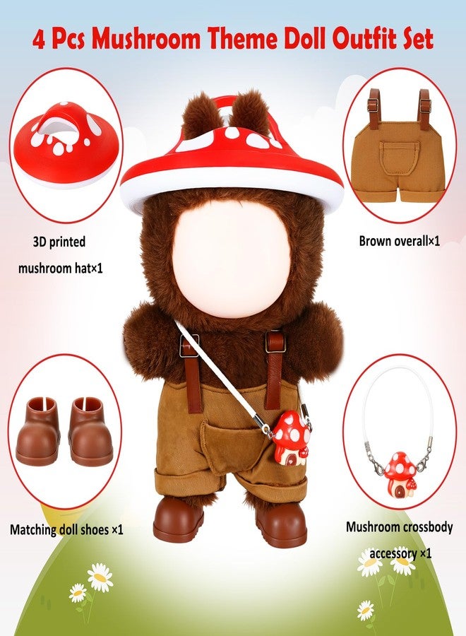 Simgoing Mushroom Doll Outfit Set 17cm Dolls Clothes Cute Mushroom Hat Adjustable Straps Overalls Mini Crossbody Bag Doll Shoes 3D Printed Accessory(Brown) - Image 5